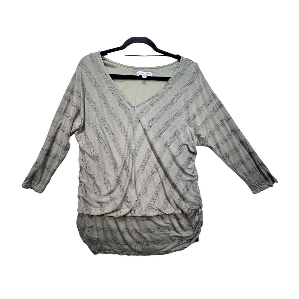 Knox Rose Womens Tunic Top Size XL Olive Green Textured V-Neck 3/4 Sleeve Ruched